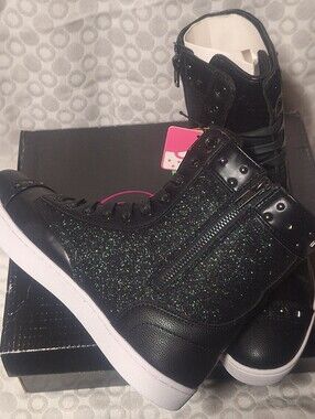 Pastry Black Glitter Lace-Up High-Top Boots with White Sole